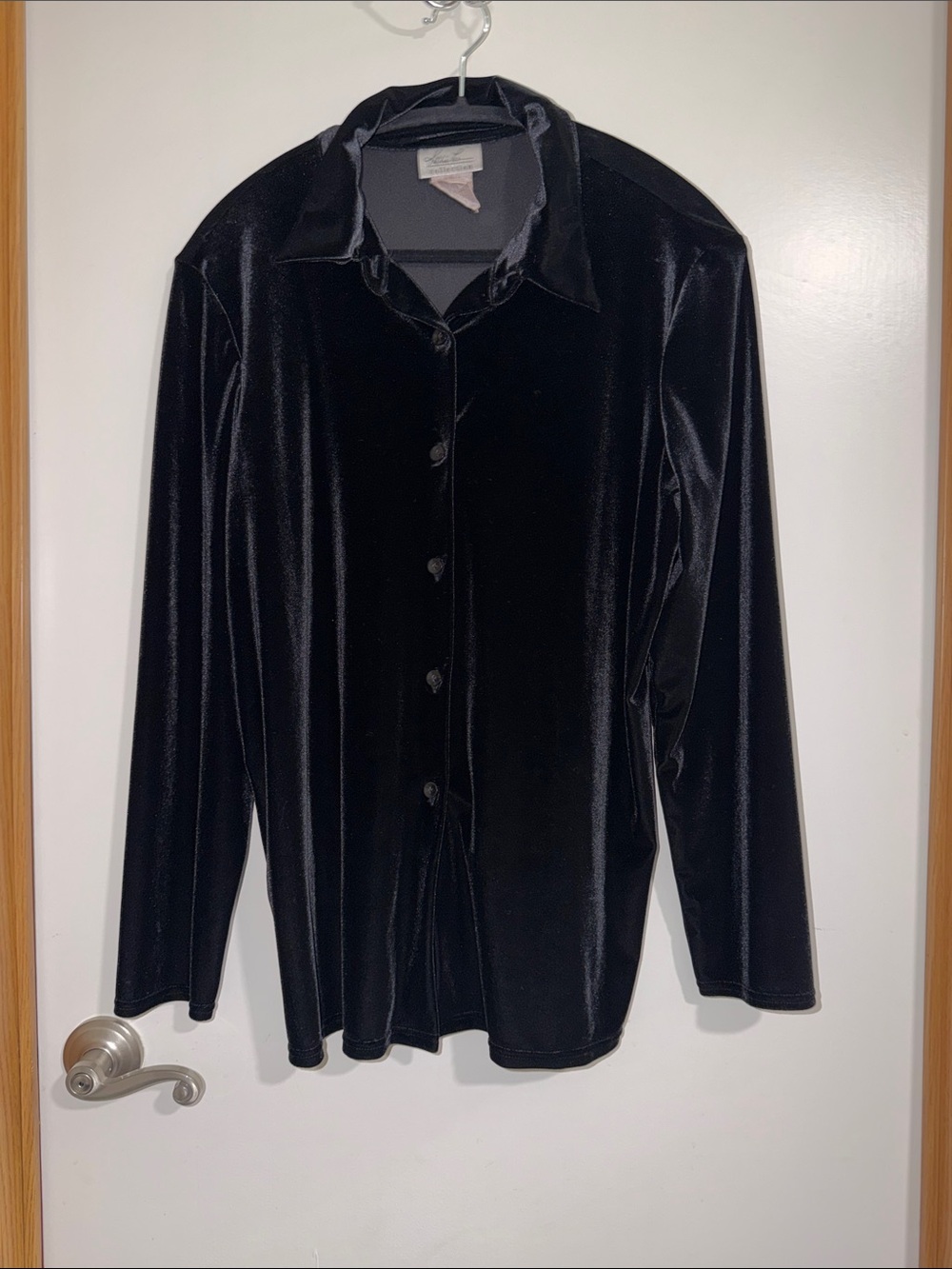 Kathie Lee Collection Black Velvet Button-Down Shirt